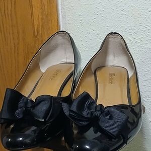 ​J. Renee Cameo Black Patent Leather Bow Pumps Women’s Size 13W Low Block Heel